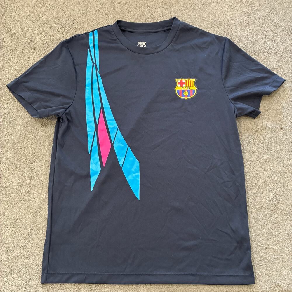 FC Barcelona Navy Blue Graphic Training Soccer Jersey T Shirt Tee Men's Size M